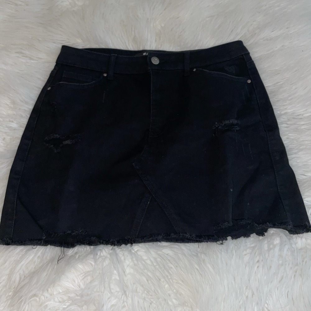 Black denim mini skirt